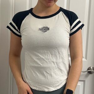 Harley-Davidson White Tee with Black Raglan Sleeves
